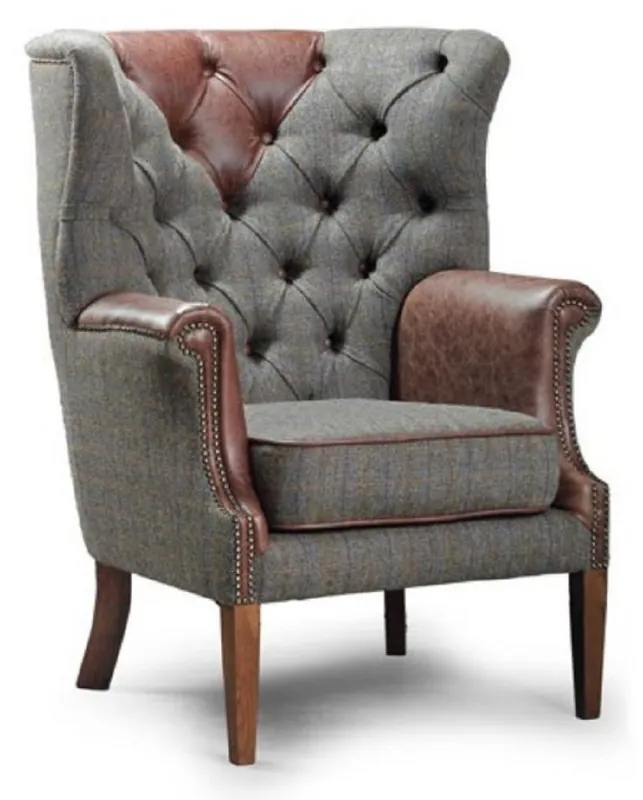 Neuheit Casa Padrino luxury Chesterfield armchair gray / vintage dark brown / brown 88 x 88 x H. 114 cm - Living room armchair with genuine leather - Chesterfield living room furniture