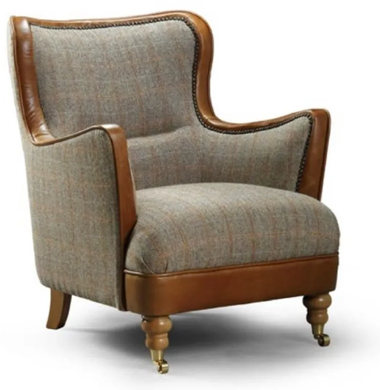 Casa Padrino luxury armchair gray / brown 75 x 70 x H. 83 cm - Living room armchair with genuine leather - Living room furniture - Luxury Collection Zertifiziert