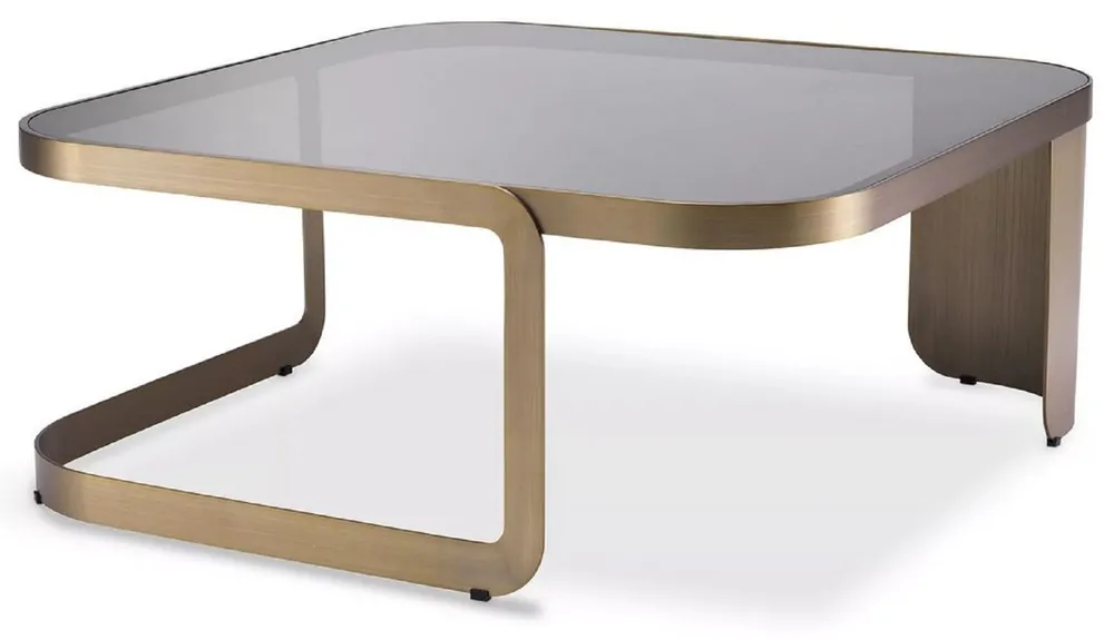 Casa Padrino luxury coffee table brass / gray 90.5 x 90.5 x H. 38.5 cm - Stainless steel living room table with glass top - Living room furniture - Luxury Furniture Neu Im Sortiment