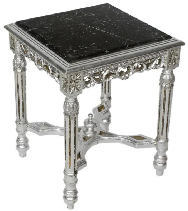 Wochenendangebot Casa Padrino baroque side table silver / black - Handmade solid wood table with marble top - Baroque living room furniture