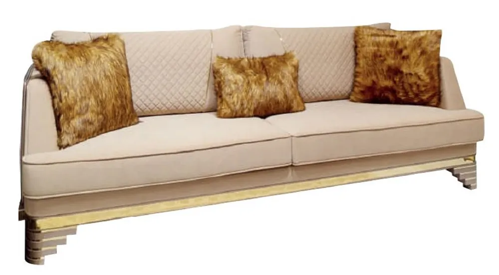 Mega-Angebot Casa Padrino luxury Art Deco Sofa beige / purple / gray / gold - Noble living room sofa with marble look - Luxury Art Deco Living Room & Hotel Furniture