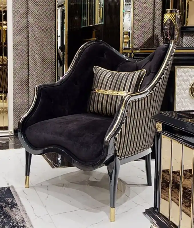Casa Padrino Luxury Art Deco Living Room Armchair Black / Gold - Art Deco Living Room & Hotel Furniture - Luxury Collection Top-Preis
