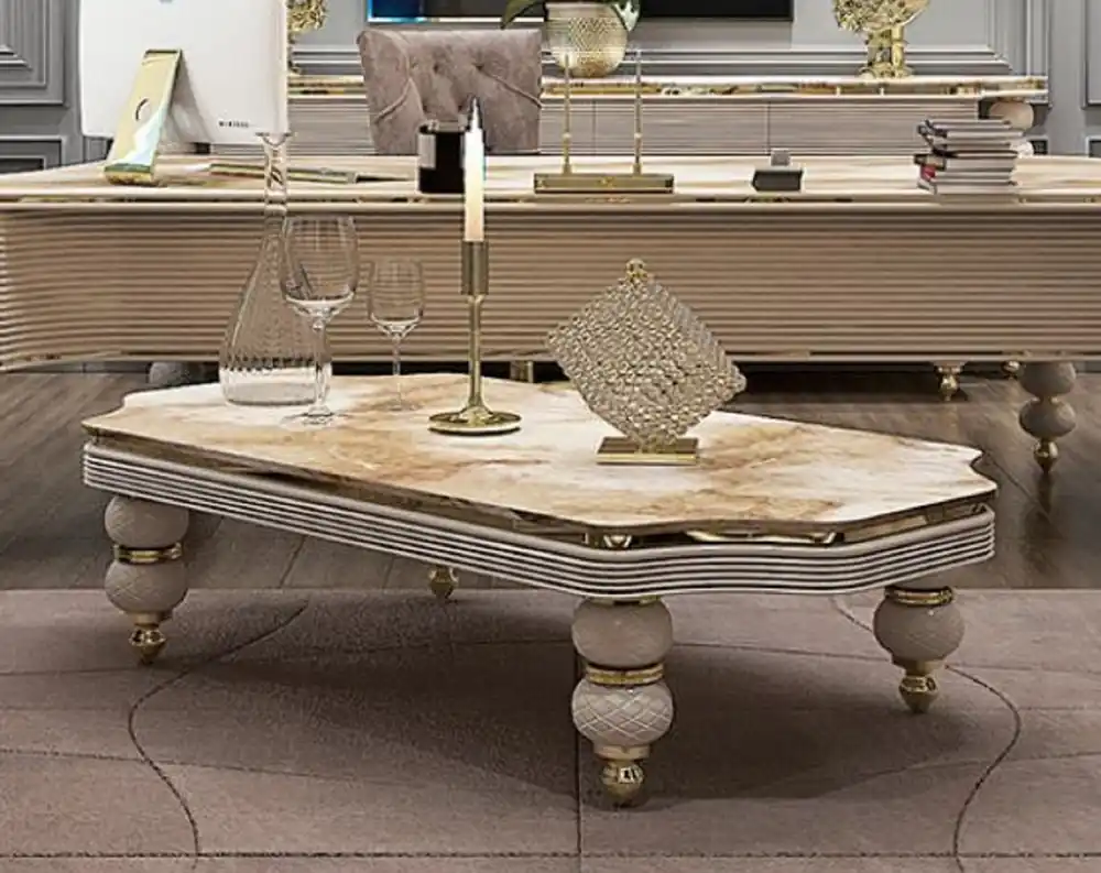 Top-Preis Casa Padrino luxury Art Deco coffee table white / beige / gray / gold - Living room table with faux marble top - Art Deco Living Room & Hotel Furniture - Luxury Collection
