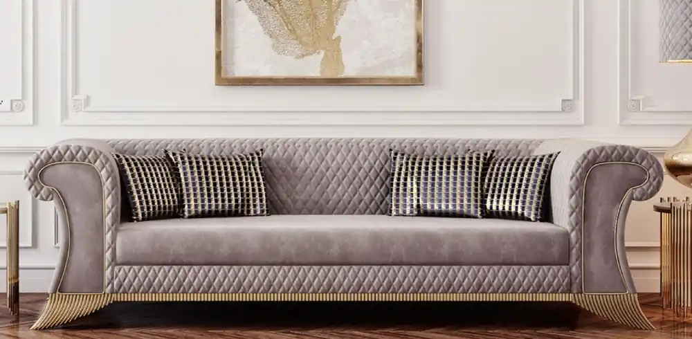 Casa Padrino Luxury Art Deco Sofa Gray / Gold - Living Room Sofa - Hotel Sofa - Luxury Art Deco Living Room & Hotel Furniture Neue Kollektion