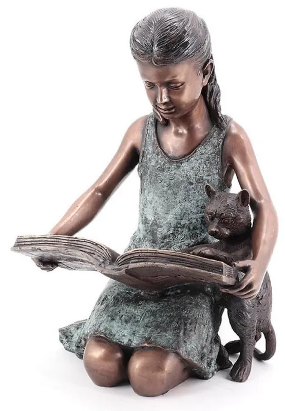 Casa Padrino bronze decorative sculpture girl with cat bronze / mint green 33 x 30 x H. 50 cm - Decorative figure - Living room decoration - Desk decoration - Luxury Collection Direkt Vom Hersteller