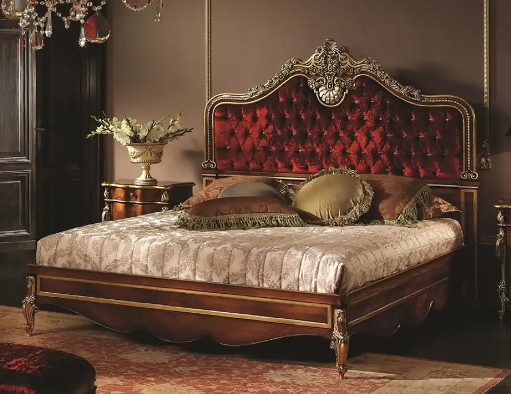 Casa Padrino luxury baroque double bed bordeaux red / brown / gold / silver - Magnificent solid wood bed with Swarovski crystal glass - Baroque bedroom furniture - Luxury Quality - Made in Italy Saisonangebot