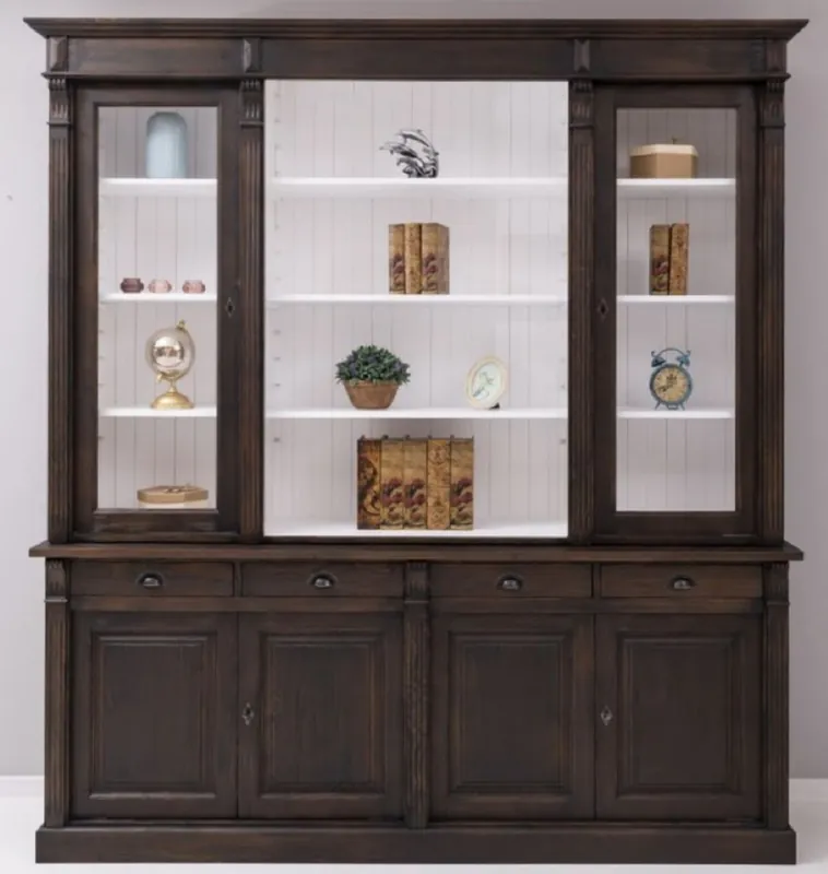 Nur Für Kurze Zeit Casa Padrino country style dining room cabinet dark brown / white 223 x 51 x H. 240 cm - Solid wood cabinet - Kitchen cabinet - Country style dining room furniture