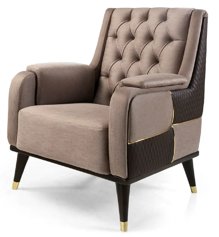 Sofort Bestellen Casa Padrino luxury armchair brown / dark brown / gold 82 x 89 x H. 91 cm - Modern living room armchair - Living room furniture