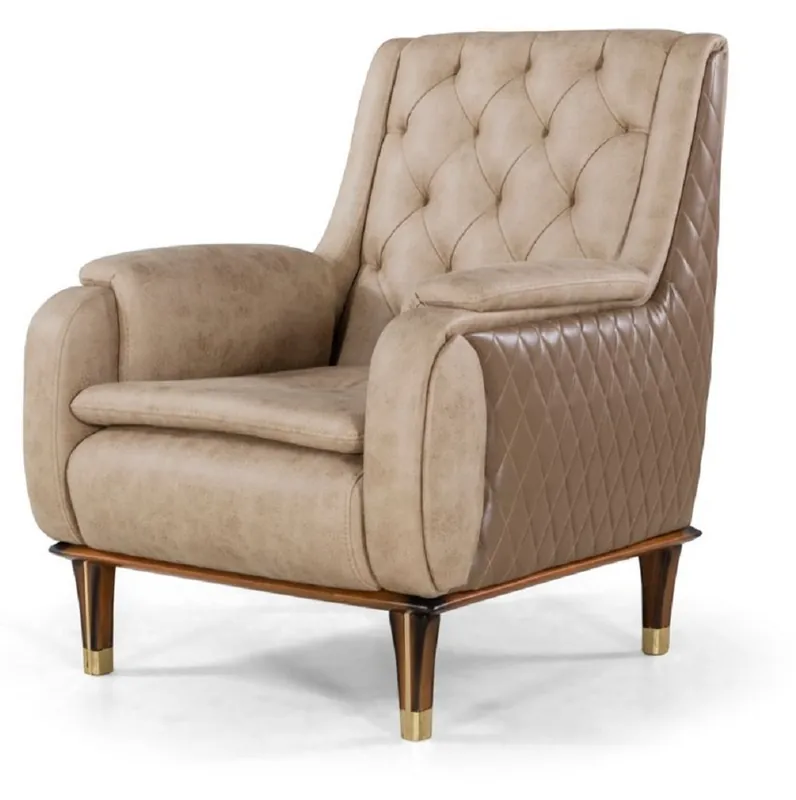 Zertifiziert Casa Padrino luxury Chesterfield armchair beige / brown / black / gold 75 x 88 x H. 95 cm - Modern living room armchair - Living room furniture