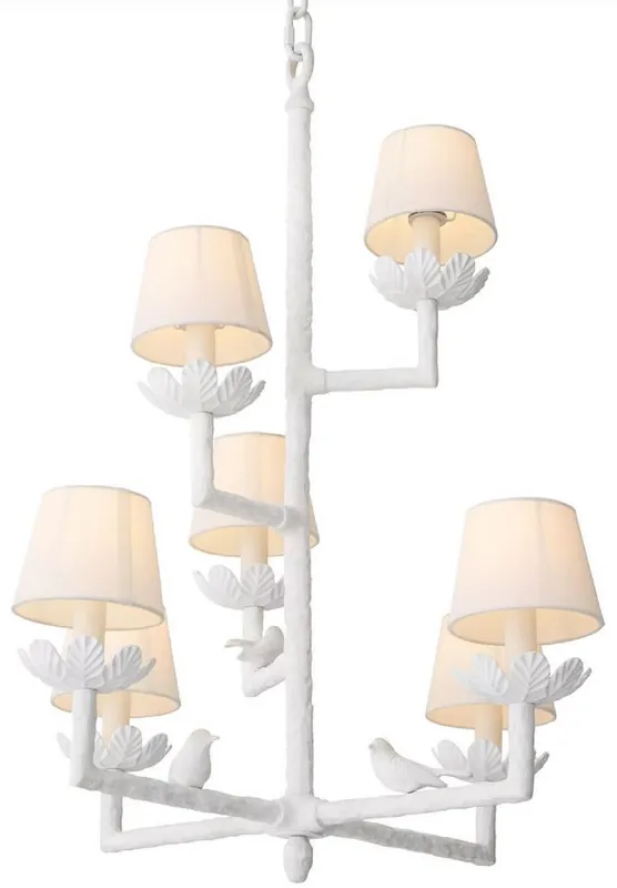 Top-Seller Casa Padrino luxury Art Nouveau aluminum chandelier with decorative little birds matt white / white 77 x 77 x H. 99 cm - Baroque & Art Nouveau Living Room Chandeliers - Luxury Quality