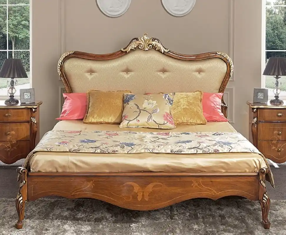 Wochenendangebot Casa Padrino luxury baroque double bed gold / brown / gold - Magnificent solid wood bed in baroque style - Baroque Bedroom & Hotel Furniture - Luxury Quality - Made in Italy