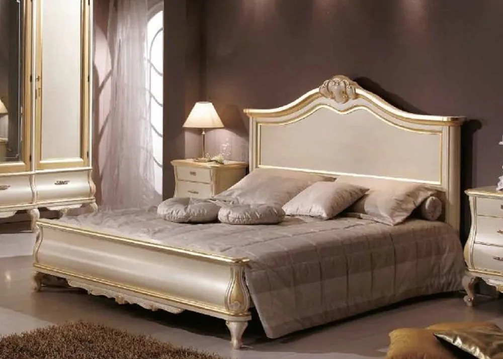 Casa Padrino luxury baroque double bed cream / gold - Magnificent solid wood bed in baroque style - Baroque Bedroom & Hotel Furniture - Luxury Quality - Made in Italy Beliebt