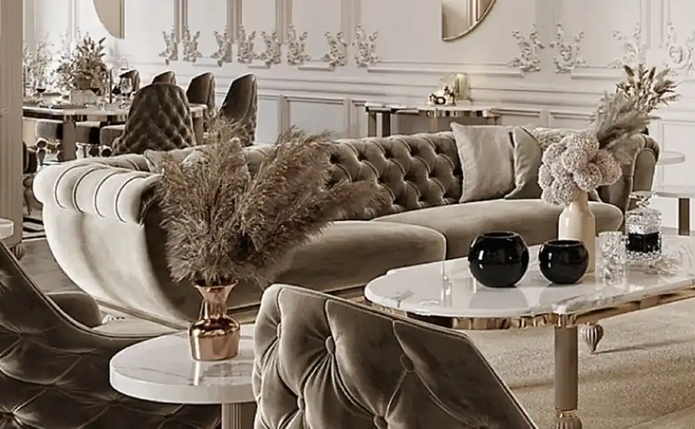 Casa Padrino Luxury Art Deco Chesterfield Sofa Gray / Gold - Sumptuous Living Room Sofa - Art Deco Living Room Furniture Sichere Zahlung