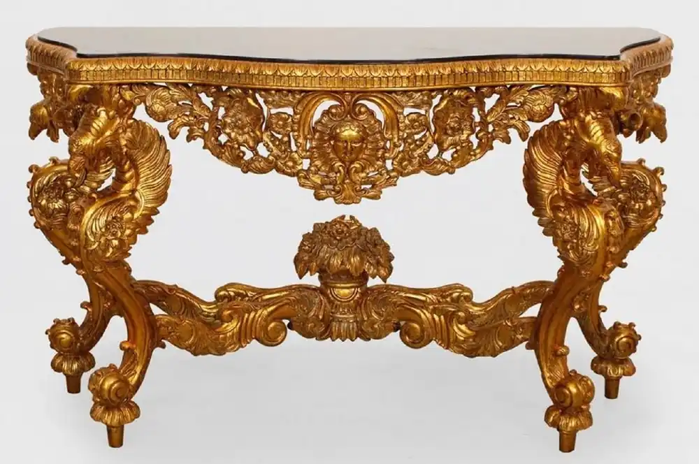 Casa Padrino luxury baroque console gold / black - Handmade solid wood console table with elegant decorations and marble top - Baroque Furniture Highlight