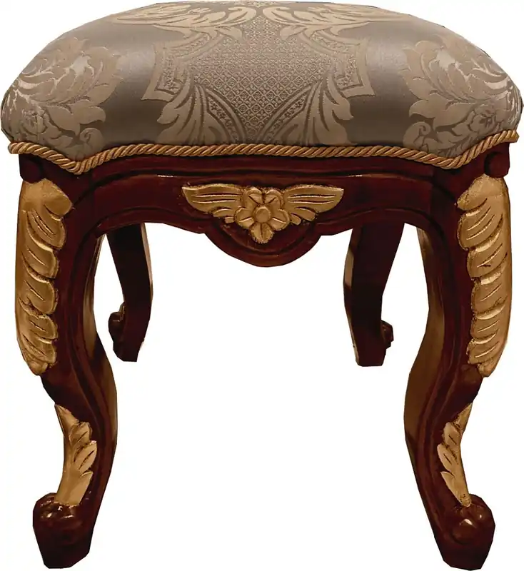 Sonderaktion Pompöös by Casa Padrino luxury baroque stool light blue pattern / brown / gold - Pompous baroque stool designed by Harald Glööckler - Pompous baroque furniture