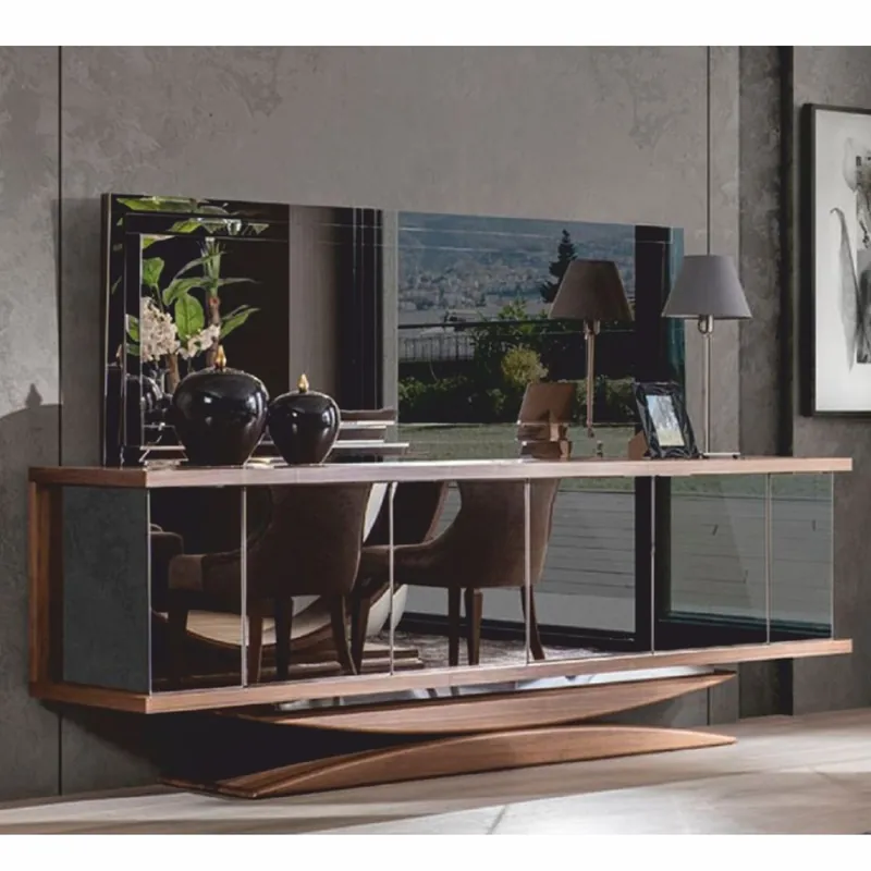 Jetzt Kaufen Casa Padrino luxury sideboard with mirror brown - Mirrored solid wood cabinet with wall mirror - Luxury solid wood furniture