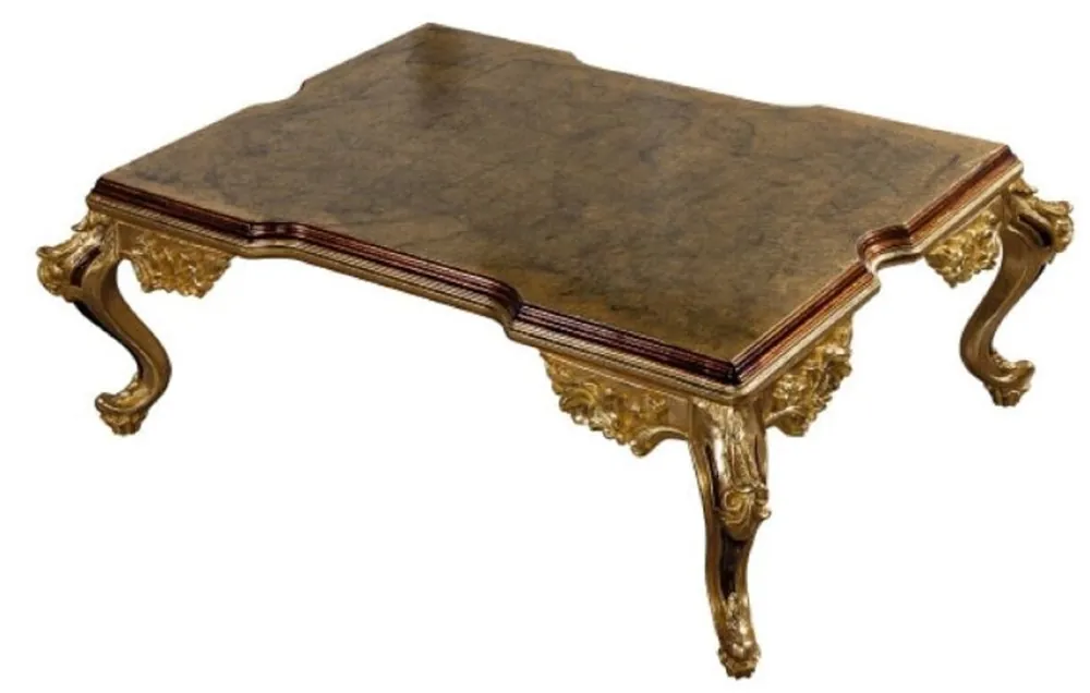 Casa Padrino luxury baroque coffee table gold / brown - Solid wood coffee table in baroque style - Baroque living room furniture - Noble & Magnificent Top-Seller