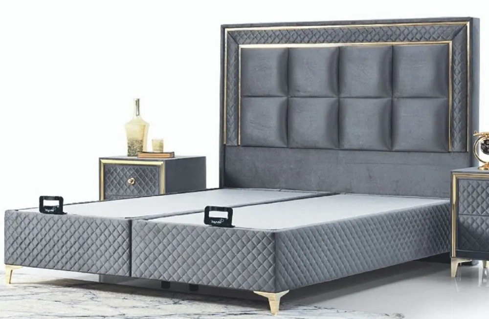 Direktkauf Casa Padrino luxury double bed gray / gold - Modern solid wood bed - Modern Bedroom & Hotel Furniture - Luxury Collection