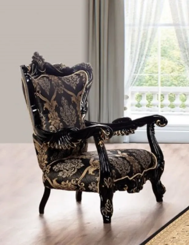 Casa Padrino luxury baroque living room armchair black / gold - Magnificent armchair with elegant pattern - Handmade baroque living room furniture Preis Gesenkt