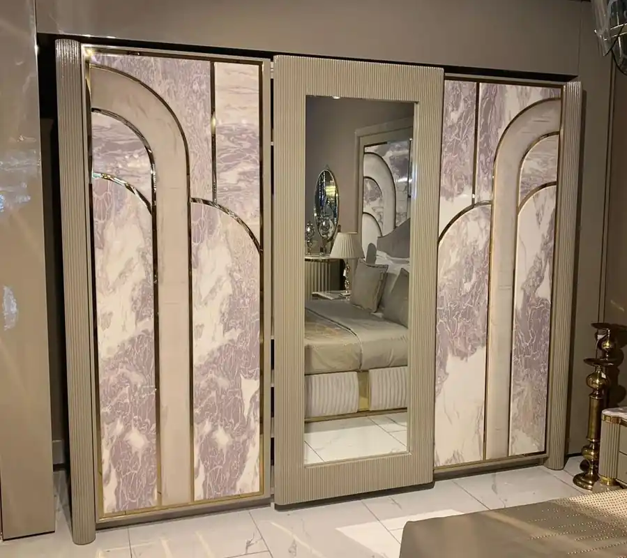 Billig Casa Padrino luxury Art Deco bedroom cabinet gray / white / gold 270 x H. 230 cm - Mirrored wardrobe with 3 sliding doors - Art Deco Bedroom & Hotel Furniture - Luxury Collection