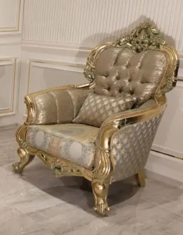Casa Padrino luxury baroque living room armchair gold / green / gold - Magnificent armchair with elegant pattern - Handmade baroque living room furniture Begrenztes Angebot