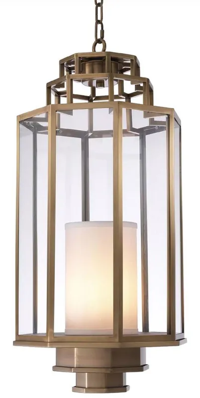 Sonderaktion Casa Padrino luxury hanging lamp antique brass / cream Ø 32.5 x H. 69 cm - Luxury Hotel & Restaurant Lantern - Luxury Collection