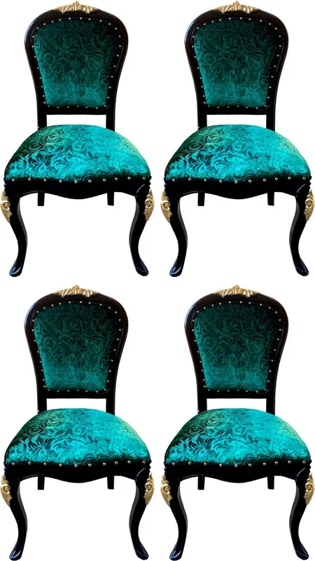 Abverkauf Pompöös by Casa Padrino luxury baroque dining room chairs green / black / gold - Pompöös baroque chairs designed by Harald Glööckler - 4 Dining Chairs - Baroque dining room furniture