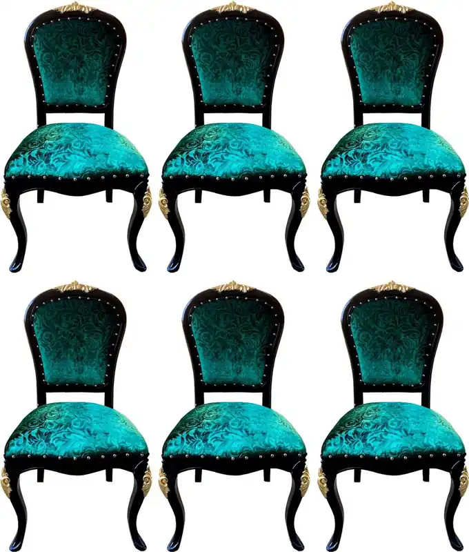Pompöös by Casa Padrino luxury baroque dining room chairs green / black / gold - Pompöös baroque chairs designed by Harald Glööckler - 6 Dining Chairs - Baroque dining room furniture Abverkauf