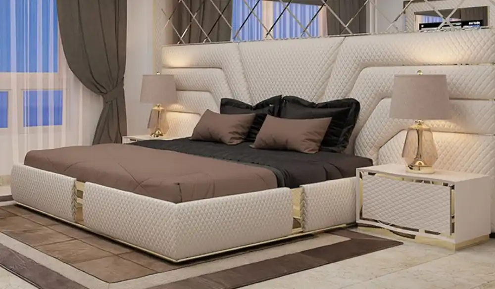 Casa Padrino luxury bedroom set cream / gold - 1 Double Bed with Headboard & 2 Bedside Tables - Modern Bedroom & Hotel Furniture - Luxury Quality Wochenendangebot