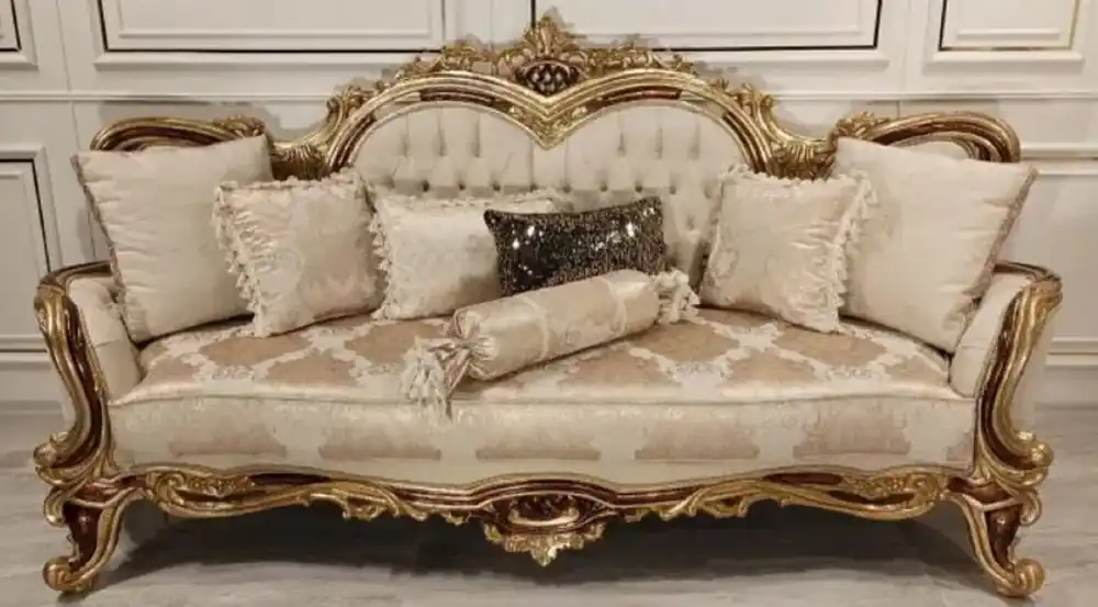 Casa Padrino luxury baroque sofa cream / brown / gold - Magnificent living room sofa with elegant pattern - Baroque Furniture - Noble & Magnificent Sale