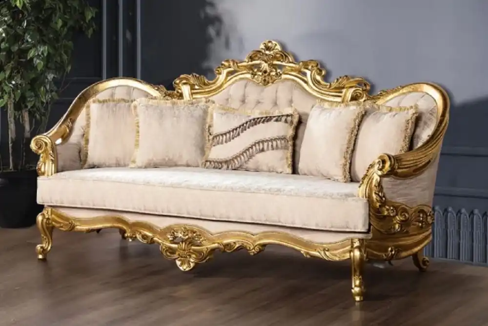 Casa Padrino luxury baroque sofa cream / gold - Magnificent living room sofa with pattern - Baroque Living Room Furniture - Noble & Magnificent Bestseller