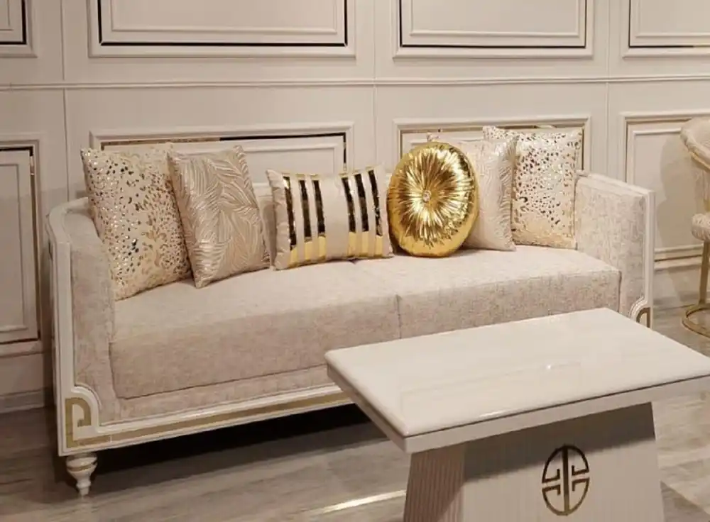 Top-Seller Casa Padrino Luxury Art Deco Sofa Gray / White / Gold - Living Room Sofa - Hotel Sofa - Luxury Art Deco Living Room & Hotel Furniture