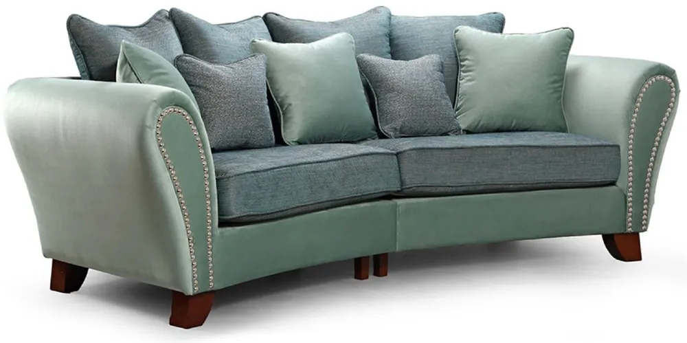 Sonderaktion Casa Padrino luxury 3 seater sofa green / blue / dark brown 290 x 120 x H. 100 cm - Curved living room sofa - Luxury living room furniture