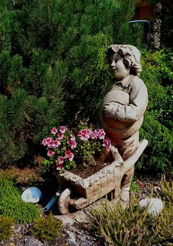 Casa Padrino Art Nouveau Sculpture Boy with Wheelbarrow Gray 54 x 35 x H. 88 cm - Garden Decoration Figure - Garden & Terrace Decoration Accessories Wochenendangebot