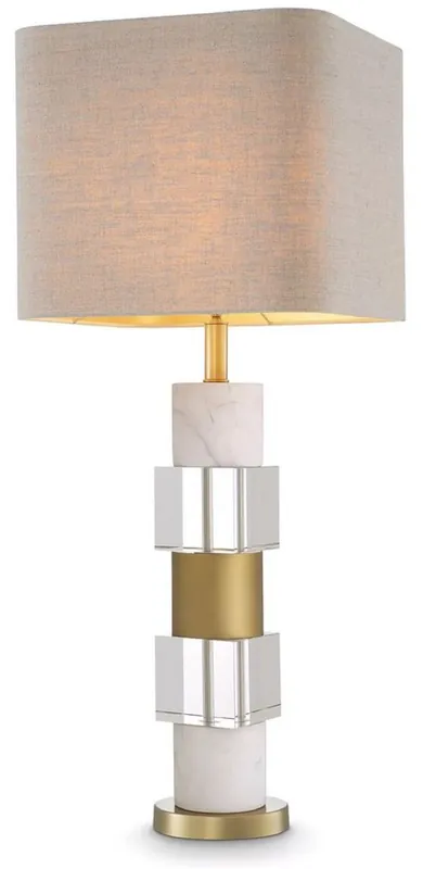 Garantierte Lieferung Casa Padrino luxury table lamp antique brass / white / beige 35 x 35 x H. 87 cm - Desk lamp with marble and crystal glass - Luxury Quality