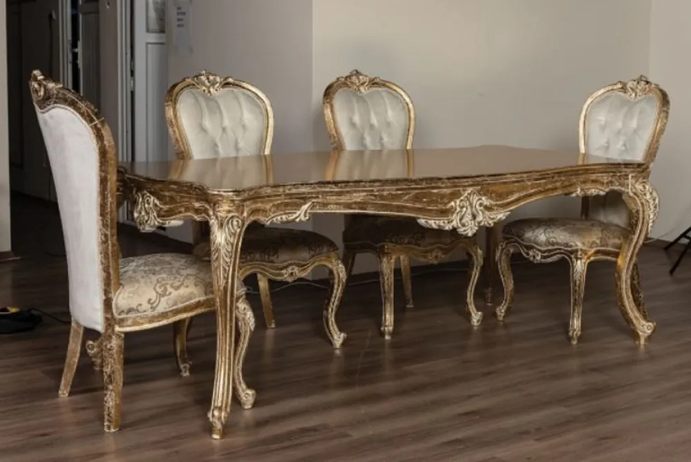 Casa Padrino luxury baroque dining chair set white / gold / antique gold - Set of 6 handmade kitchen chairs with elegant pattern - Baroque Dining Room Furniture - Noble & Magnificent Meistverkauft
