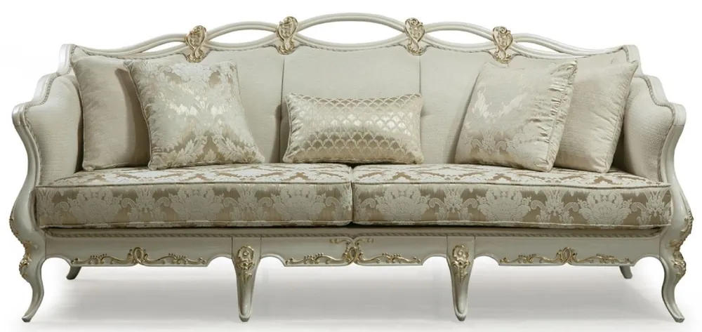 Preis Gesenkt Casa Padrino luxury baroque sofa cream / white / gold - Handmade living room sofa with decorative pillows - Living room furniture in baroque style - Noble & Magnificent