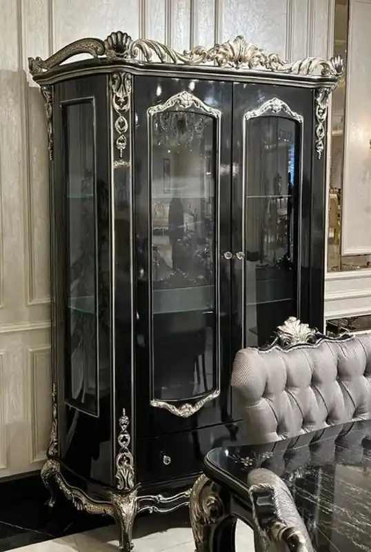 Neu Im Sortiment Casa Padrino luxury baroque display cabinet black / silver - Magnificent solid wood display cabinet with 2 glass doors - Handmade baroque furniture - Noble & Magnificent