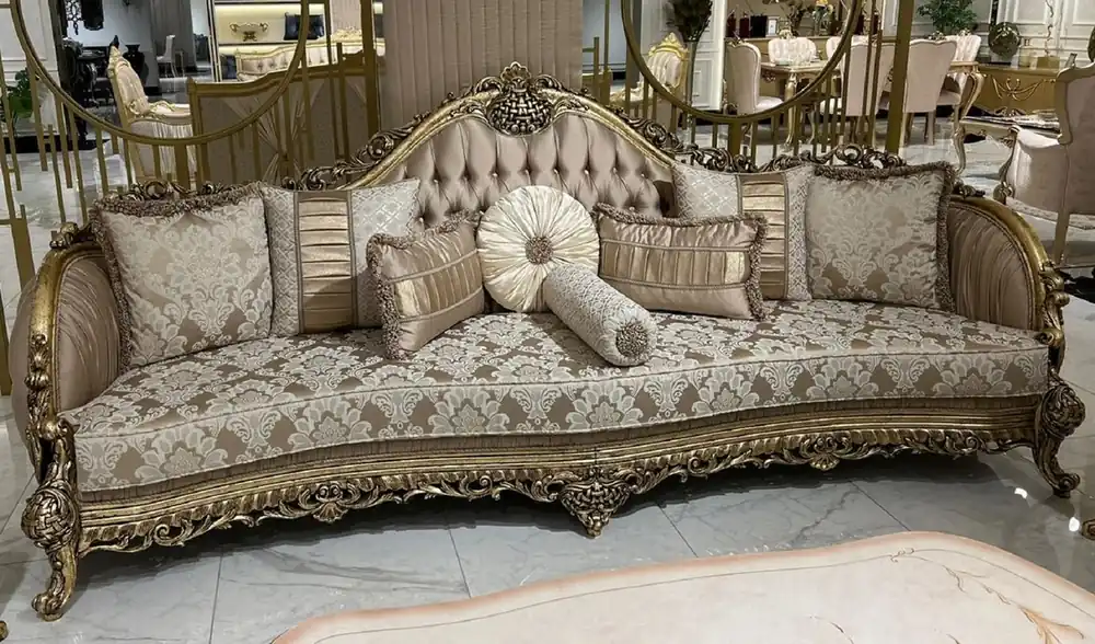 Casa Padrino luxury baroque sofa brown / white / gold - Handmade living room sofa with elegant pattern and decorative pillows - Magnificent living room furniture in baroque style Highlight