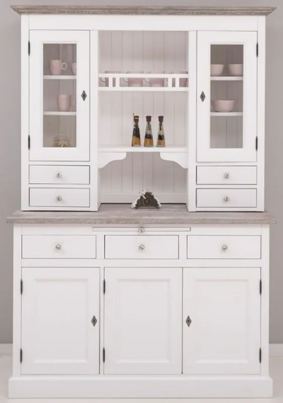 Casa Padrino Country Style Kitchen Cabinet White / Gray 138 x 50 x H. 197 cm - 2 Piece Kitchen Cabinet with 5 Doors and 7 Drawers - Country Style Kitchen Furniture Billig