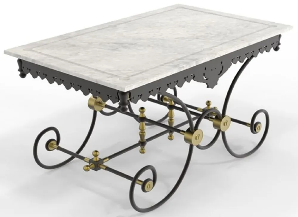 Begrenztes Angebot Casa Padrino Art Nouveau garden table white / black / brass 130 x 80 x H. 75 cm - Nostalgic wrought iron garden & patio table with marble top - Art Nouveau garden & patio furniture