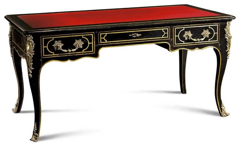Finale Aktion Casa Padrino luxury baroque desk with 3 drawers black / red / gold - Magnificent handmade solid wood office table - Baroque office furniture - Luxury Quality - Made in Italy