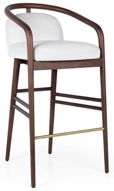Casa Padrino Luxury bar chair with armrests white / brown / gold 53 x 50 x H. 91 cm - Upholstered solid wood bar stool with fine velvet - Luxury bar furniture Top-Preis