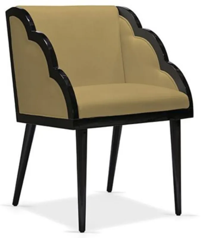 Zertifiziert Casa Padrino luxury Art Deco dining chair with armrests ocher / black 61 x 67 x H. 89 cm - Noble solid wood kitchen chair with velvet fabric - Art Deco dining room furniture - Luxury Quality