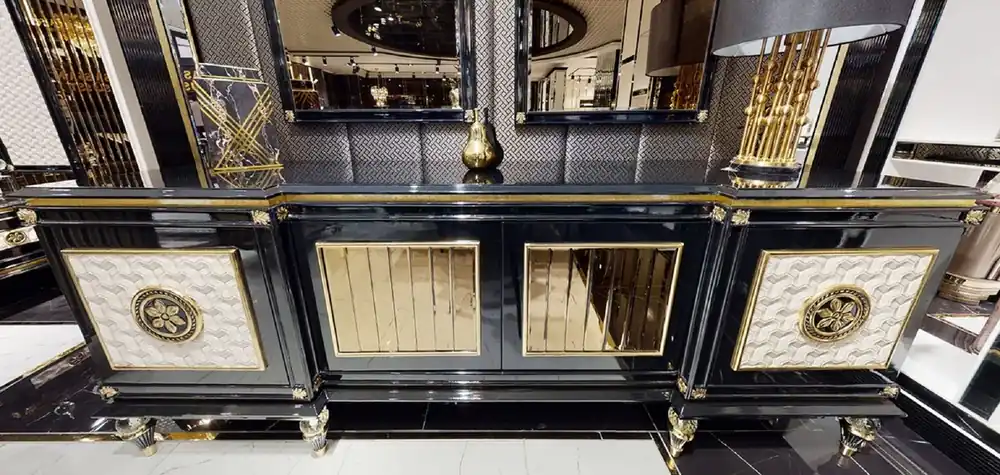 Preiswert Casa Padrino luxury Art Deco sideboard black / white / gold - Magnificent solid wood cabinet with 4 doors - Luxury Art Deco Living Room & Hotel Furniture