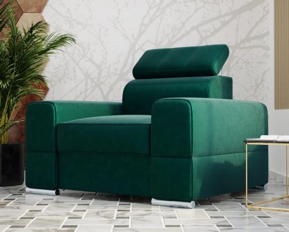 Meistverkauft Casa Padrino living room armchair green / silver 114 x 97 x H. 78-95 cm - Modern armchair with adjustable headrest - Modern living room furniture