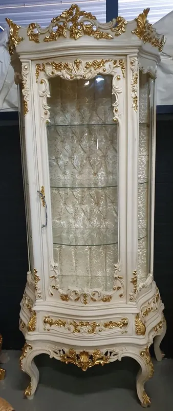 Casa Padrino baroque display cabinet white / gold - Baroque showcase with glass door and drawer - Baroque living room furniture - Noble & Magnificent Neue Ware