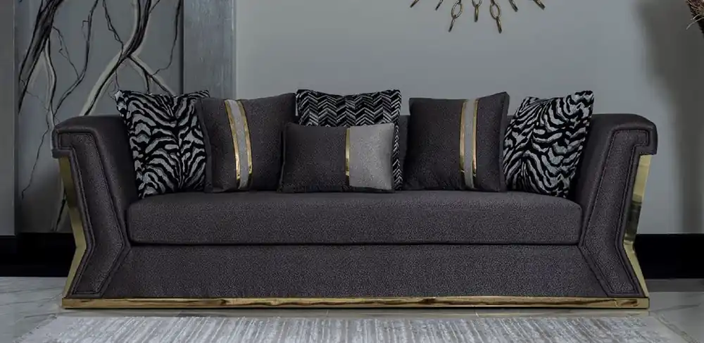 Casa Padrino luxury sofa dark gray / gold - Elegant living room sofa with decorative pillows - Luxury living room furniture Knallerangebot