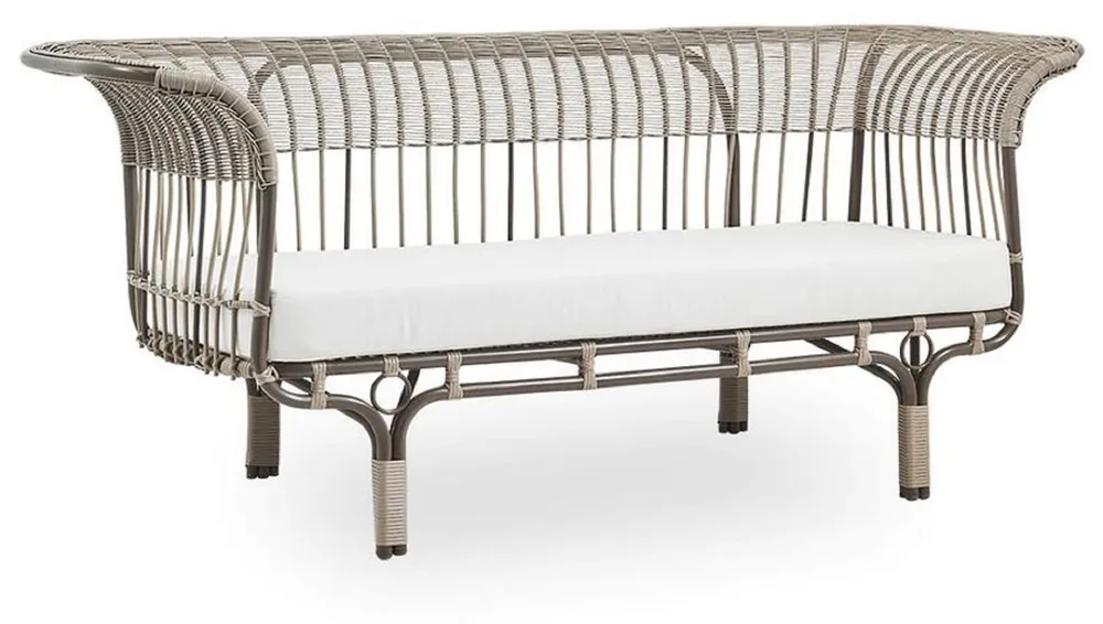 Casa Padrino luxury garden sofa with seat cushion mocha / beige / light gray 193 x 76 x H. 81 cm - Weather Resistant Garden & Patio Sofa - Garden & Patio Furniture - Luxury Quality Abverkauf