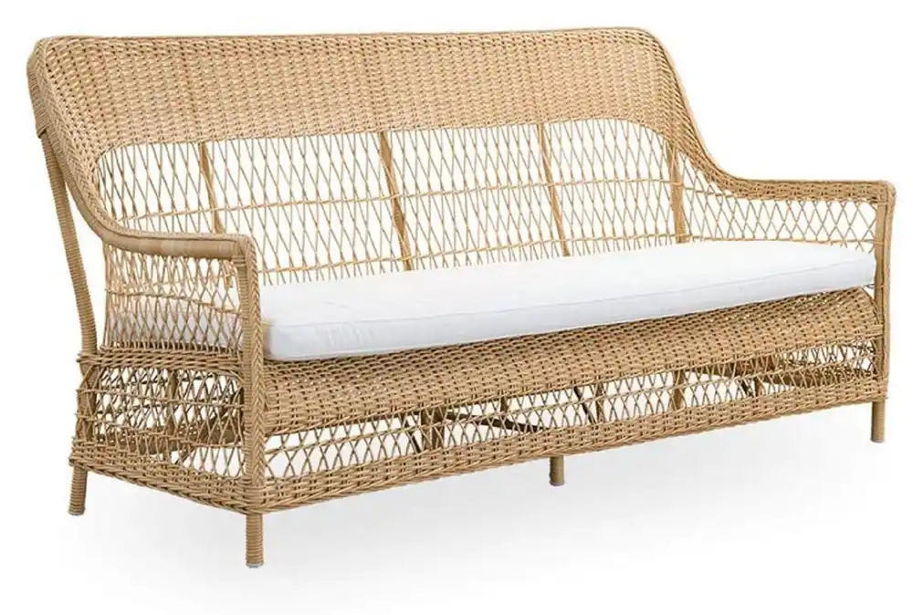 Solange Der Vorrat Reicht Casa Padrino luxury garden sofa with seat cushion natural / white 191 x 79 x H. 95 cm - Weather Resistant Garden & Patio Sofa - Garden & Patio Furniture - Luxury Quality